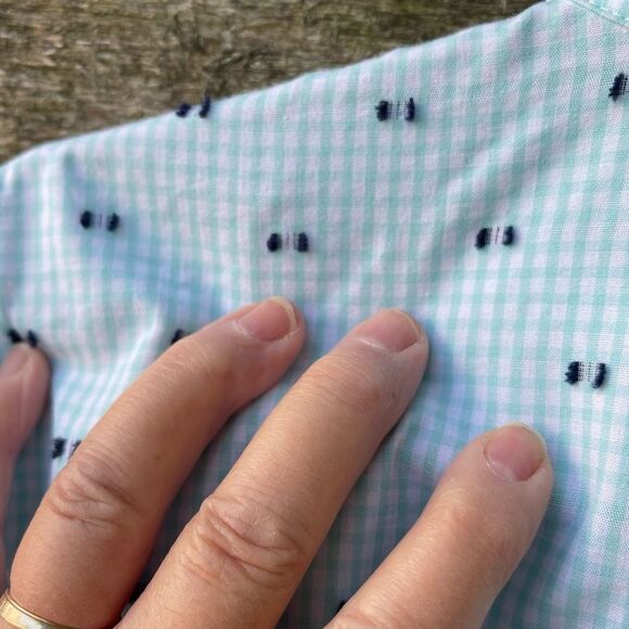 Appleseeds PL clip dot tunic stand up collar 3/4 length sleeves. - Picture 3 of 7